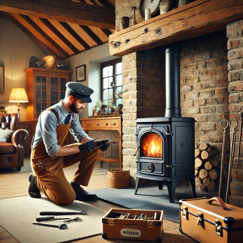 Man repairing a stove